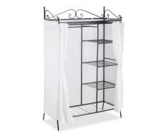 Relaxdays Metall Garderobe COUNTRY 172 x 105 x 45 cm HxBxT, Landhausstil Kleiderschrank mit Stoffvorhang, schwarz-weiß