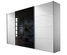 Rauch Schwebetürenschrank Kleiderschrank 3-türig Weiß Alpin, Glas Absetzung Schwarz, BxHxT 316x210x62 cm