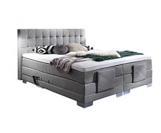 Boxspringbett elektrisch verstellbar BELCADA Quadrat Heftung Kopfteil in 30 Stoffe oder T-Leder 5 Breiten erhältich in H2, H3, oder in H2 u. H3,Top Qualität, 5 Sterne Feeling, Breite:90 x 200 cm;Stoff - Leder Auswahl:Fein Grau Hell 3255