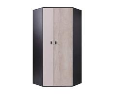 Drehtürenschrank/Eckkleiderschrank Aalst 02, Farbe: Eiche/Creme/Schwarz - Abmessungen: 190 x 90 x 90 cm (H x B x T)