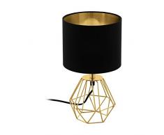 EGLO Tischlampe Carlton 2, 1 flammige Vintage Tischleuchte, Nachttischlampe aus Stahl und Stoff, Farbe: gold, schwarz, Fassung: E14, inkl. Schalter