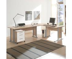 Arbeitszimmer mit Winkelschreibtisch komplett Set Office Line mit Highboard in Eiche Sonoma / Weiß glanz