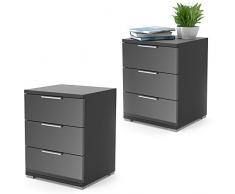 Vicco Nachtschrank 2er Set Kommode Nachttisch Schrank Schublade Ablage Schlafzimmer (Schwarz Hochglanz)