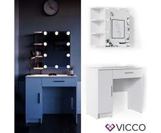 Vicco Schminktisch Fynnia Frisiertisch Kommode Frisierkommode Spiegel Weiß inklusive LED-Lichterkette