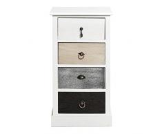 Rebecca Mobili Kommode Schubladenschrank Schubladenkommode Sideboard Nachttisch mit vier Schubladen, aus Paulownienholz, in cremeweiß/hellbraun/braun, im angesagten Shabby Chic Look, mit vier unterschiedlichen Metalgriffen für