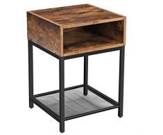 VASAGLE Nachttisch, Beistelltisch mit offenem Fach und Gitterablage, Wohnzimmer, Schlafzimmer, einfacher Aufbau, platzsparend, Industrie-Design, Vintage, dunkelbraun LET46X