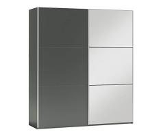 Kleiderschrank Belize mit Spiegel und Kleiderstangen für Schlafzimmer, Diele & Flur, Schrank, Elegantes Garderoben Schwebetürenschrank, Schlafzimmerschrank (Graphit / Graphit + Spiegel, 150 cm)