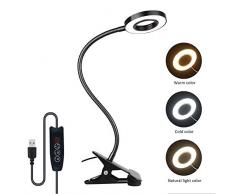 Tattoo Lampe LED, USB Leselampe Dimmbar mit Schalter, 3 Farben Einstellbar, 48 LED Klemmlampe mit Schwanenhals und Kabel, DC 5V, als Buchlampe Bett, Maniküre Lampe Tisch, Makeup Light, Schwarz