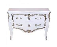 Casa Padrino Barock Kommode Weiß Hochglanz/Silber 130 cm - Handgefertigt aus Massivholz