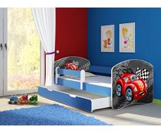 Clamaro Fantasia blau Motiv Kinderbett Komplett Set 180 x 80 cm inkl. Matratze, Lattenrost und Bettkasten Unterbett Schublade auf Rollen, Kantenschutzleisten umlaufend, extra Rausfallschutz Seitenteil (verstellbar), Seitenteile: