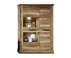 Trendteam 1417-035-60 Wohnzimmer Highboard Vitrine Montreal, 106 x 149 x 42 cm in Nussbaum Satin Dekor mit viel Stauraum und drei Einlegeböden