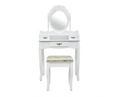 Todeco - Schmink-Kommode, Make-Up-Tisch - Material: MDF - Spiegelgröße: 39,9 x 55,1 cm - Weiß, 3 Schubladen, ovaler Spiegel mit Profil