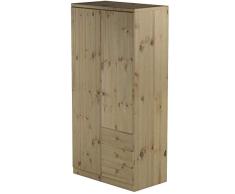 Steens Ribe Kleiderschrank, 2 Türen und 3 Schublade, 101 x 202 x 59 cm (B/H/T), Kiefer massiv, natur lackiert