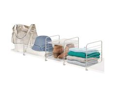 mDesign 4er-Set Regaltrenner für den Kleiderschrank – praktisches Kleiderschranksystem aus Metall – nützliches Regalsystem ohne Bohren – mattsilberfarben