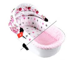 BABYLUX Nestchen für Kinderwagen Stubenwagen BABYWANNE + Matratze 2 Tlg Set Doppelseitig (W10 - Rosa + Sterne)
