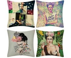 JOTOM Malerin Selbstportrait Malstil Kissenbezug, Deko Kissenbezug für Schlafcouch, Wohnzimmer, Schlafzimmer, Heimdekoration, Baumwollleinen, quadratisch, 45 x 45 cm 4er Set (Frauen Selbstportrait A)