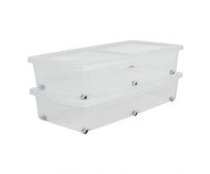 IRIS 135460, 2er-Set Unterbettboxen / Rollerboxen / Aufbewahrungsboxen Modular Clear Box Under Bed, MCB-UB, mit 6 Rollen, Plastik, transparentes Grau, 35 L, 80 x 40 x 16 cm