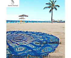 GANESHAM HANDICRAFTS indischen Mandala Hippie Rund Tapisserie Beach Roundie indische Decke Bezug für Schlafcouch, Yoga Matte Floral Design handgefertigt Baumwolle Picknick Beach Tabelle