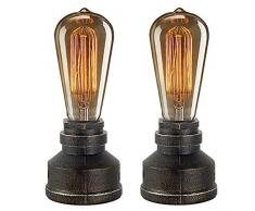 JINYU Vintage American Village Stil Schreibtisch Licht kreative Tischlampe Eisen Stahl Wasserpfeife Tisch Nachtlichter, Nachttischlampen, industrielle Steampunk Retro Base E27 Halter Montage LeuchteX2