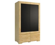 Drehtürenschrank / Kleiderschrank Lipik 38, Farbe: Eiche / Schwarz, teilmassiv - Abmessungen: 121 x 204 x 61 cm (B x H x T)
