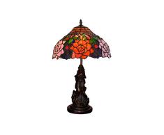 Tischlampen Rose Pink Glasmalerei for Nachttischlampe Wohnzimmer Antiker Schreibtisch Nachttisch Schlafzimmer Beleuchtung (12Breite 20 Höhe) (Size : Dia30cm)