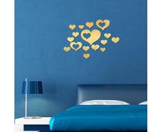 WINOMO Abnehmbare Spiegel Wandtattoos Herz Wandaufkleber Spiegelfliesen 3D Wandspiegel Aufkleber Schlafzimmer Wohnzimmer Bad Wanddeko (Gold)