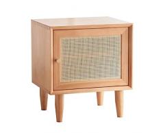 Xinjin Massivholz Rattan Nachttisch Beistelltisch Nordic Minimalist Kreative Sofa Side Accent Tisch Kleines Bücherregal, 45 * 35 * 50 cm