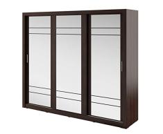 Kleiderschrank mit Arti 2, Modernes und Praktischer Schwebetürenschrank, 250 x 215 x 60 cm, Schiebetür, Schlafzimmerschrank, Schlafzimmer, Diele Flur, Garderobe (Wenge/Spiegel)