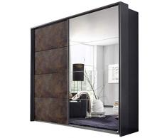 Schwebetürenschrank grau/braun 2 Türen B 233 cm Jugendzimmer Schlafzimmer Wäscheschrank Spiegelschrank Schiebetürenschrank