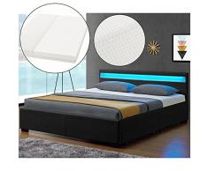 ArtLife LED Polsterbett Lyon 180 x 200 cm mit Bettkasten – Bettgestell inkl. Matratze & Lattenrost - Kunstleder – schwarz – Doppelbett Schlafzimmer Bett