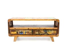 Divero Vintage TV Schrank Fernsehschrank Phonomöbel Sideboard Kommode – Shabby Chic Rustikal Möbel Unikate aus Recycling-Holz Bootsholz – bunt 100 x 42 x 45 cm