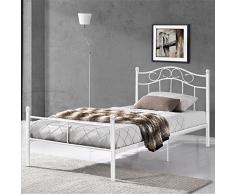 [en.casa] Metallbett 120x200 Weiß mit Lattenrost Jugendbett Bett Metall Bettgestell