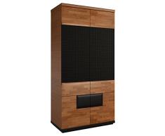 Drehtürenschrank / Kleiderschrank Postira 36, Farbe: Walnuss / Schwarz, teilmassiv - Abmessungen: 102 x 210 x 62 cm (B x H x T)