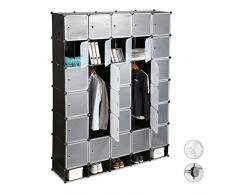 Relaxdays, schwarz XXL Kleiderschrank Stecksystem, 25 Fächer, groß, 5 Kleiderstangen, Schlafzimmerschrank HxB 234x180 cm, Standard