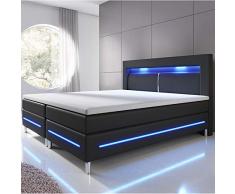 ArtLife Boxspringbett Norfolk 180 x 200 cm – LED Licht, Kopfteil, Matratzen & Topper – 66 cm Komforthöhe – Bett aus Kunstleder & Holz – Schwarz
