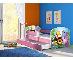 Clamaro Fantasia Pink Motiv Kinderbett Komplett Set 160 x 80 cm inkl. Matratze, Lattenrost und Bettkasten Unterbett Schublade auf Rollen, Kantenschutzleisten umlaufend, extra Rausfallschutz Seitenteil (verstellbar), Seitenteile: