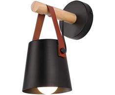 AZUOYI Nordic LED Wandleuchte Industrial Loft Vintage Schlafzimmer Nachttisch Wandleuchte Lampen Badezimmer Leder und Holz Kosmetikspiegel Licht Wohnzimmer Dekor Beleuchtung,Schwarz