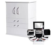 Intirilife Kosmetikschränkchen in Weiss - Schatulle zur Aufbewahrung von Kosmetik und Schmuck mit Spiegel und 7 Fächern - Koffer Kommode Kasten Kiste Box Organizer