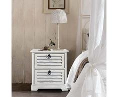 Rebecca Mobili aufgebaute Kommode in Weiß, Schubladenkommode mit 2 Schubladen, Paulownienholz, im Vintage-Stil Shabby Chic, für Schlafzimmer Bad - Maße: 45 x 42 x 29 (HxLxB) - Art. RE4571