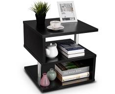 COSTWAY Beistelltisch schwarz, Sofatisch aus Holz und Metall, Kaffeetisch 3 Ebenen, Telefontisch quadratisch, Nachttisch 50x50x50cm