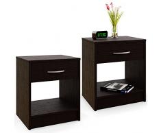 Deuba Nachttisch 2er Set Schublade mit Griff Dunkelbraun 50 x 40 x 35 cm Holz Nachtkommode Nachtkonsole Nachtschrank
