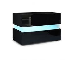 Vladon Nachttisch Nachtkonsole Flow, Korpus in Schwarz matt/Front in Schwarz Hochglanz inkl. LED Beleuchtung