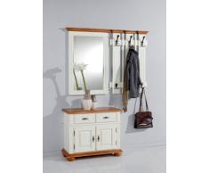 Garderoben Set Garderobe LUGANO Fichte massiv Korpus Fichte teilmassiv, elfenbeinfarbig lackiert mit Wandspiegel Wandgarderobe und Kommode Set 4 …