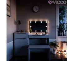 Vicco Schminktisch Little Lilli Frisiertisch Kommode Frisierkommode Spiegel Weiß inklusive Bank und LED-Lichterkette