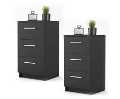 Vicco Nachtschrank Kommode Boxspringbett Nachttisch Nachtkommode Kommode Schrank - 3 Schubladen - 66cm hoch (Schwarz, Paar (2er Set))