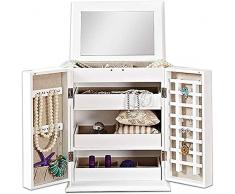 Schmuck Lagerschrank kosmetischer Aufbewahrungsbehälter aus Holz Mirrored Tabletop Frisierkommode Aufbewahrungsbehältern Staubdichtes Geschenk Regal Schminktisch (Farbe: weiß, Größe: 35.5 * 24 * 43cm)