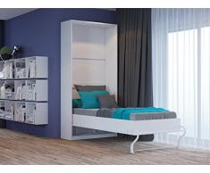 Schrankbett 90cm Vertikal Weiss Hochglanzfront SMARTBett SMART Punkt Kaltschaummatratze 90x200cm