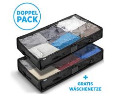 Muvino HOME & LIVING © Unterbettkommode - Unterbett Aufbewahrungstasche für Decken und Kissen - mit [6] Griffen - [100l] Fassvolumen - inklusive [2] Wäschesäcke (Schwarz)