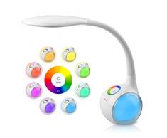 WILIT T3 Schreibtischlampe Kinder mit 256 RGB Farblicht, 34 LED Dimmbare Nachttischlampe Schwanenhals mit Touchfeld, 5W Tischlampe mit 3 Helligkeitsstufen für Lesen, Arbeiten, Studieren, Weiß