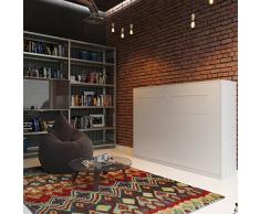 Schrankbett 140cm Horizontal Weiß SMARTBett mit SMART Punkt Kaltschaummatratze 140x200cm, ideal als Gästebett - Wandbett, Schrank mit integriertem Klappbett, SMARTBett